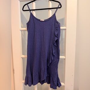 Goldie blue mini dress 100% cotton with asymmetrical ruffle detailing size M